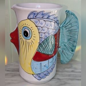 Desuir for Vietri Vintage Colorful Kissing Fish Ceramic Pitcher 🐠🐟